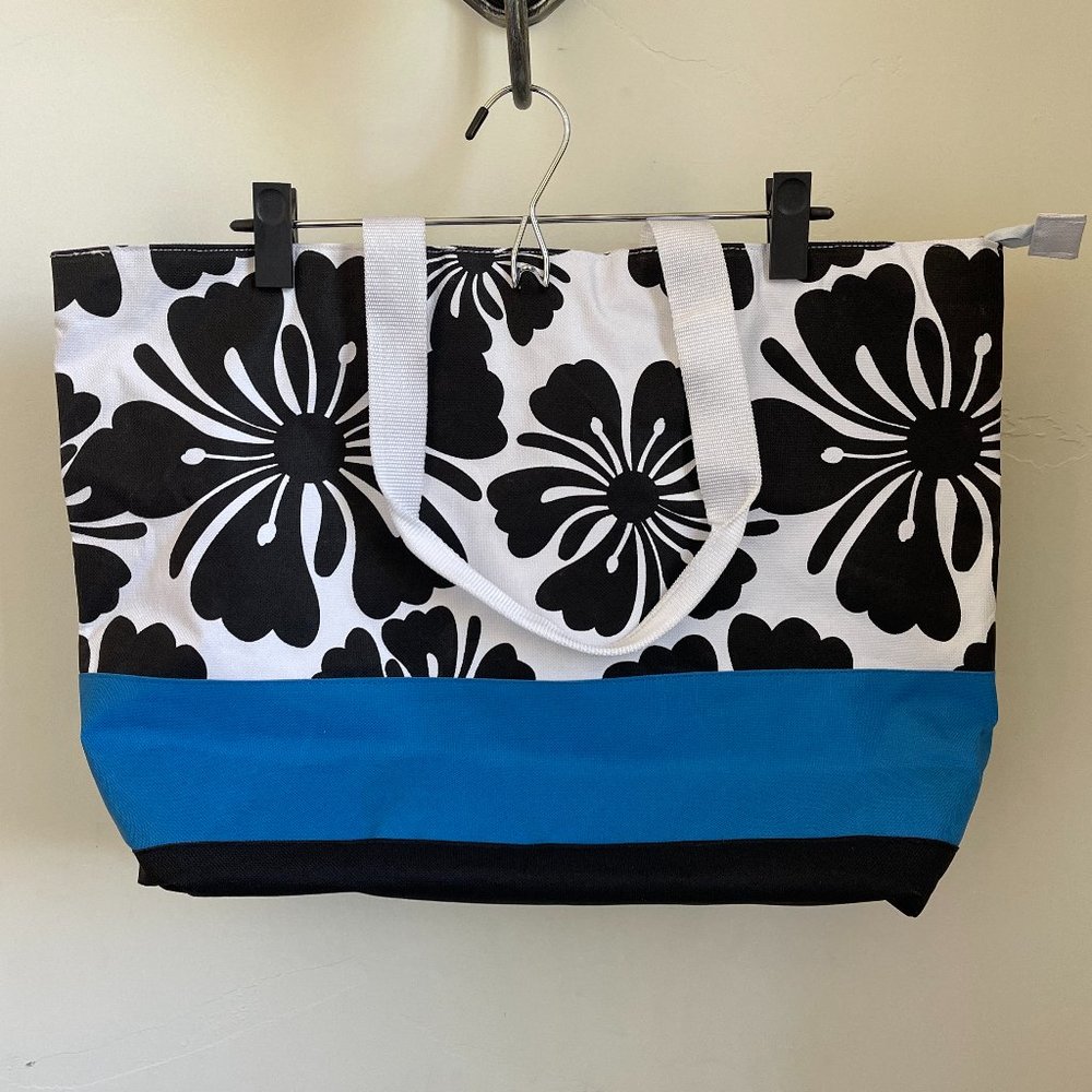 Black and White Floral Beach Bag